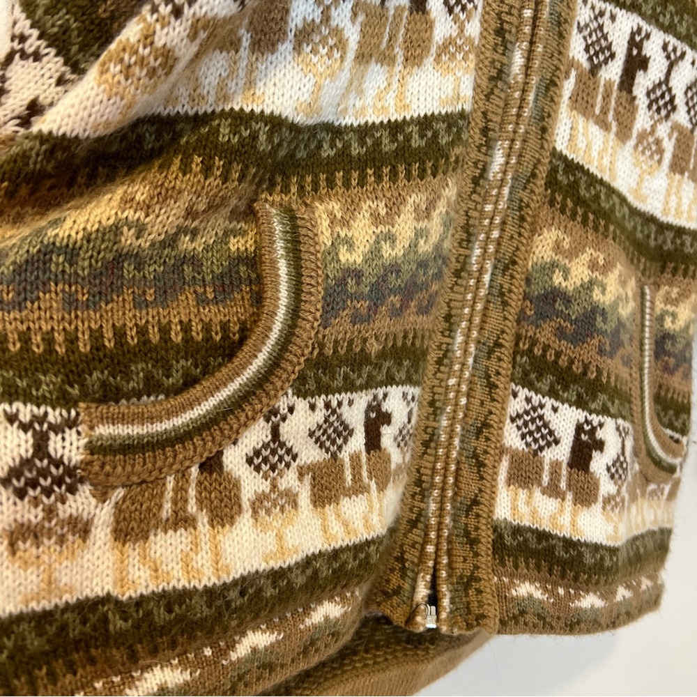 Alpaca Connection Zip Sweater Large Peruvian Alpaca Wool Green Multicolor Hooded - Picture 3 of 11
